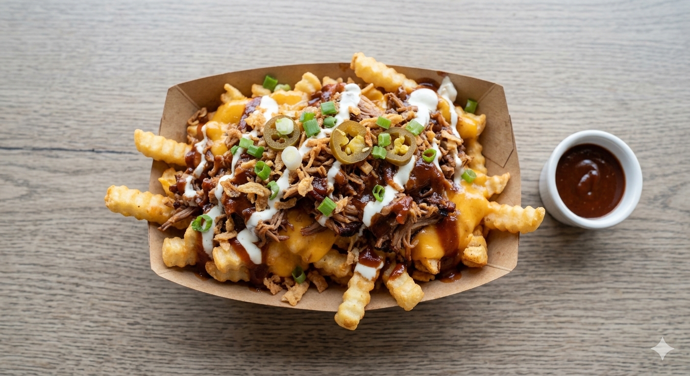 Loaded BBQ Chicken Cheddar Cheese Fries